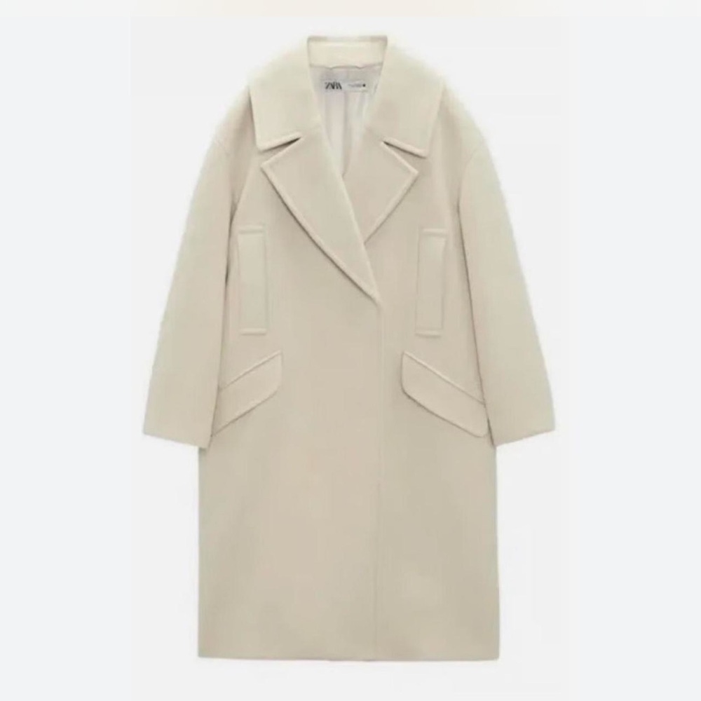 Zara Cream Single-Breasted Long Oversize Trench Coat, XS